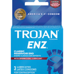 Trojan Enz Spermicidal Lubricated Condoms - Box of 3
