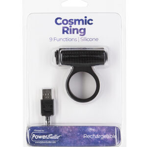 Cosmic Cock Ring w/Rechargeable Bullet - 9 Functions Black