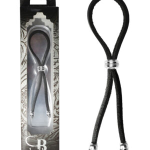 Bolo Cock Ring Leather Lasso Bead Slider w/Skull Tips - Black/Silver