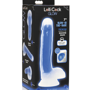 Curve Toys Lollicock 7" Glow In The Dark Silicone Dildo w/Balls - Blue