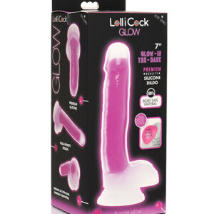 Curve Toys Lollicock 7" Glow In The Dark Silicone Dildo w/Balls - Purple