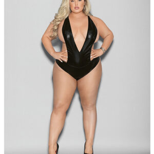 Euphoria Wet Look Deep V Teddy Black O/Q
