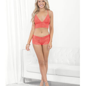 Neon Cami w/Wide Elastic Band & Booty Short Neon Coral MD