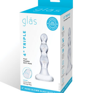 Glas Triple Play Beaded Butt Plug - Clear