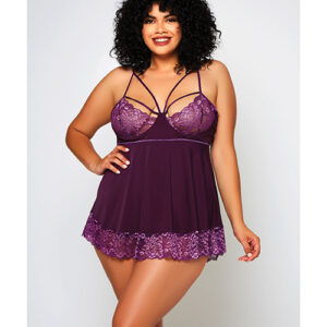 Cross Dye Lace & Microfiber Babydoll & G-String Purple