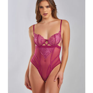 Quinn Cross Dyed Galloon Lace & Mesh Teddy Wine XL