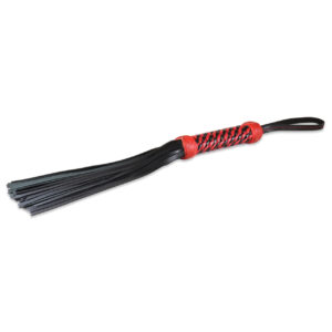 Sultra 16" Lambskin Twisted Grip Flogger - Black w/Red Woven Handle