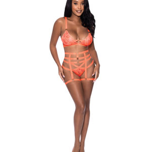 Rude Awakening Bralette, Thigh High Garter & Cheeky Panty Orange L/XL
