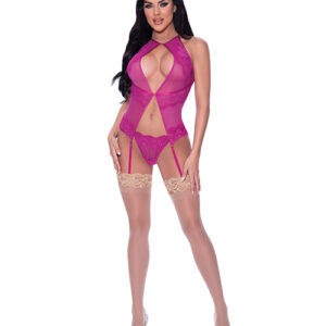 Berrylicious Lace Halter Basque & G-String Pink L/XL