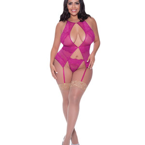 Berrylicious Lace Halter Basque & G-String Pink QN