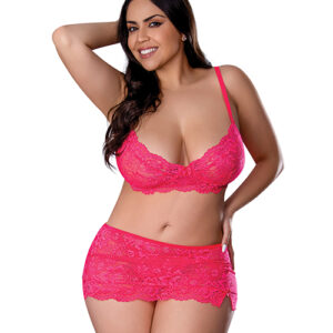 Get It Girl Lace Bra w/Skirt & Thong - Pink QN