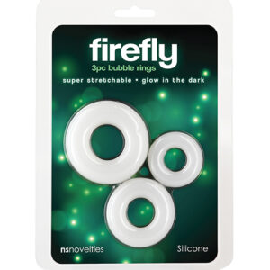 Firefly Glow in the Dark Bubble Cock Rings - White, Pack of 3