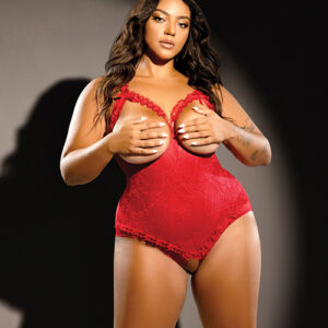 Lace Open Cup & Crotchless Teddy Red QN