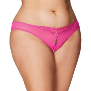 Crotchless Thong w/Pearls Hot Pink 1X/2X