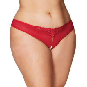 Crotchless Thong w/Pearls Red 1X/2X