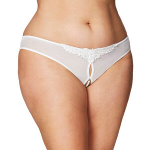 Crotchless Thong w/Pearls White 1X/2X