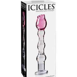 Icicles No. 12 Hand Blown Glass Massager - Clear w/Rose Tip