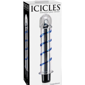 Icicles No. 20 Hand Blown Glass Vibrator Waterproof - Clear w/Blue Swirls