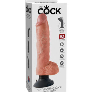 King Cock 10" Vibrating Cock w/Balls - Flesh