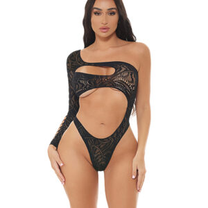 Pink Lipstick Tap In One Shoulder Teddy - Black O/S