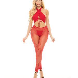 Pink Lipstick Gives You Hell Halter Bra, Pantyhose & G-String Red O/S