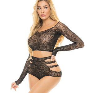 Pink Lipstick Back Me Up Top & High Waist Panty Black O/S