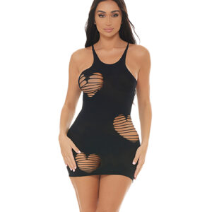 Pink Lipstick Heart Rate Bodystocking Dress - Black O/S