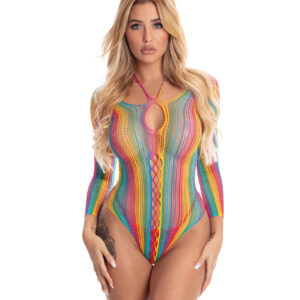 Pink Lipstick More Color Long Sleeve Bodysuit Rainbow O/S