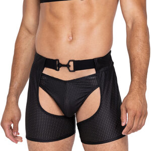 Master Chaps w/Hook & Ring Closure & Rear Cut Out (Thong Not Included) - Black MD