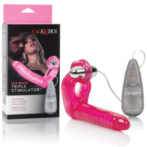The Ultimate Triple Stimulator Flexible Dong w/Cock Ring - Pink
