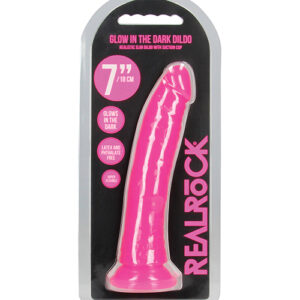 Shots RealRock 7" Slim Dildo Glow in the Dark - Neon Pink