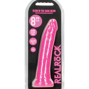 Shots RealRock 8" Slim Dildo Glow in the Dark - Neon Pink