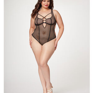 Fishnet Strappy High Cut Leg Teddy Black 1X/2X