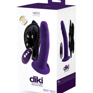 VeDO Diki Rechargeable Vibrating Dildo w/Harness - Deep Purple
