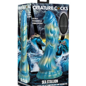 Creature Cocks Sea Stallion Vibrating Dildo w/ Remote - Blue/Yellow