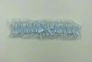 Satin Leg Garter - One Size - Baby Blue With White Lace