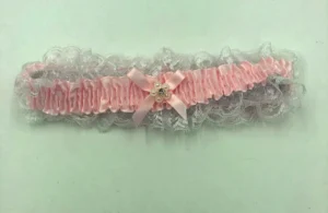 Satin Leg Garter - One Size - Baby Pink With White Lace