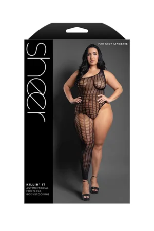 Killin It Asymmetrical Footless Bodystocking - Queen - Black