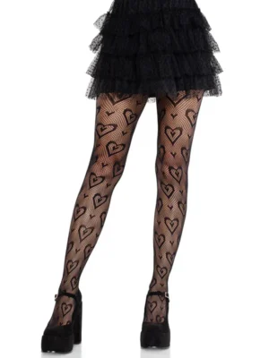 Cherie Heart Net Tights O/s - Black