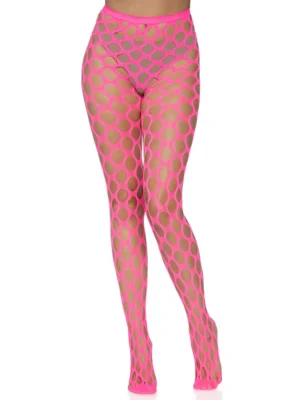 Jumbo Pothole Net Tights - Neon Pink- One Size